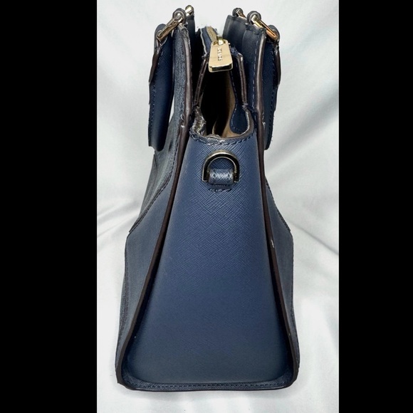 Michael Kors Navy MK Logo Satchel with Gold-Tone Hardware - Picture 4 of 14